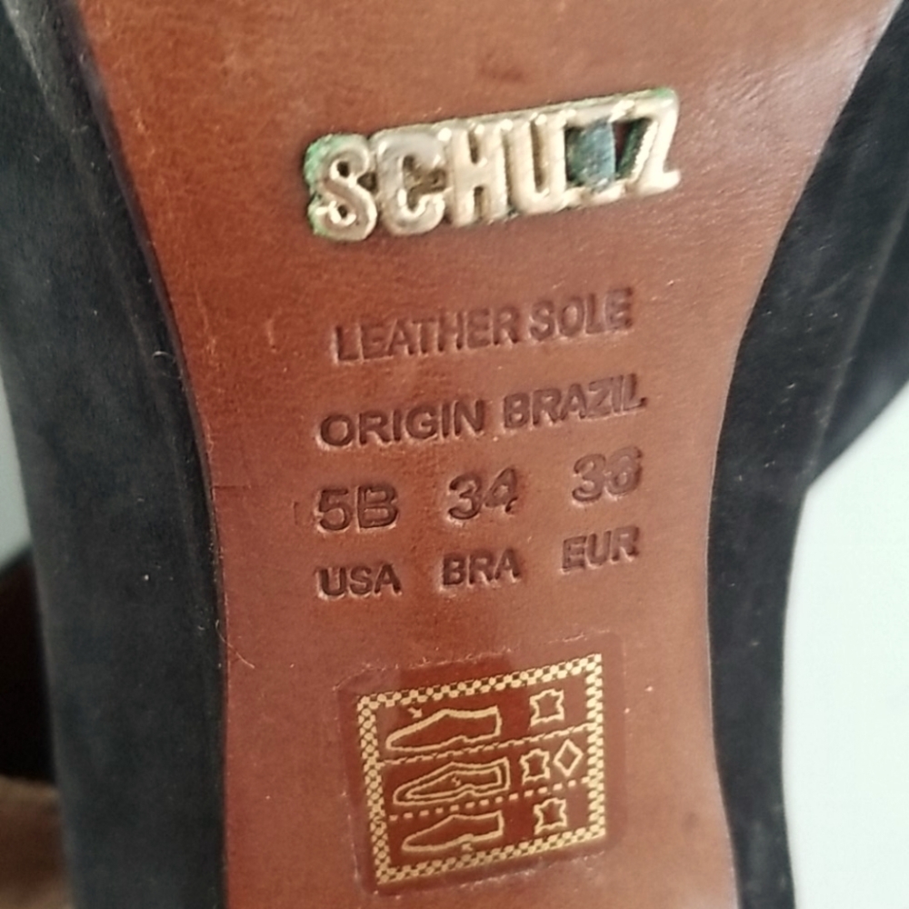 Schutz Black & Tan Pointy Toe Loafer Suede Pumps - Picture 11 of 14